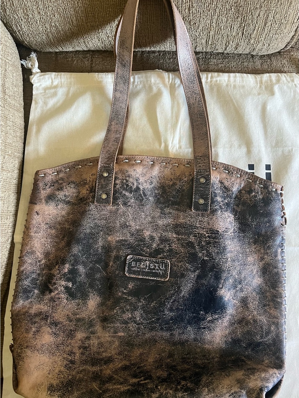 BED|STU Distressed Brown and Black Leather Tote
